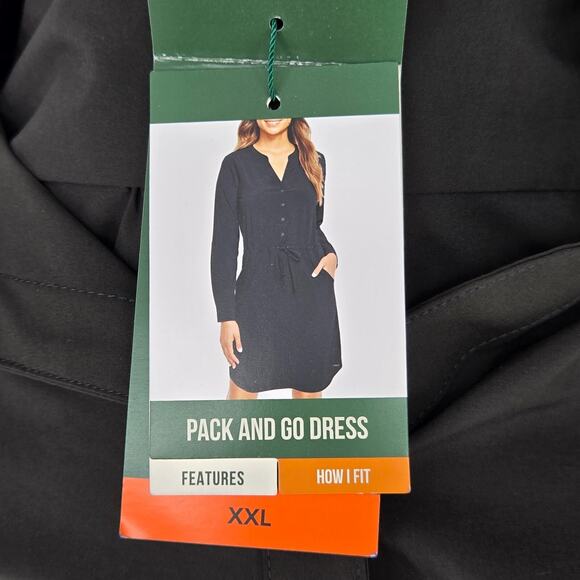Orvis Dress Womens 2XL Black Henley Tie Waist Stretch Pockets Pack and Go New - Picture 9 of 16
